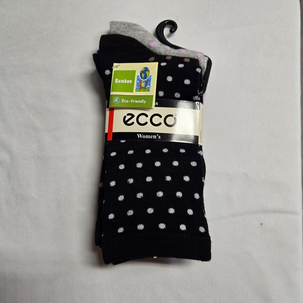 Ecco Womens Bamboo Rayon Blend Crew Socks 3 Pair Pack Polka Dot Black Grey Navy